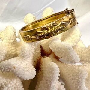 Antique Victorian Gold filled Bracelet ornate Buckle Motif PAT.D APL. 9.1870 7”